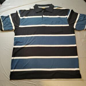 Eddie Domani Striped Polo Shirt Men 4XL Navy Blue Black White Chest Pocket Big